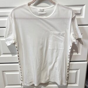 Valentino White Tee with Side Studs Detail, Unisex S